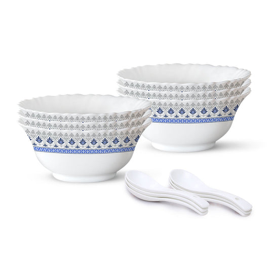 Larah by Borosil Ocean Soup Bowl w Spoon, 12 pc Set