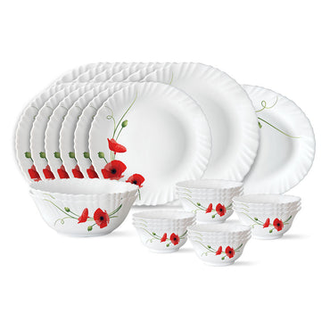 Larah by Borosil Red Carnation Dinner Set, 21 pc