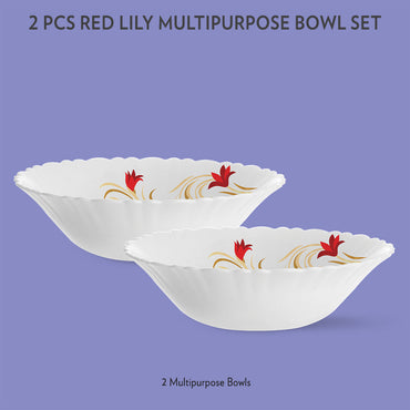 Larah by Borosil Red Lily Multipurpose Bowl, 2 pc Set