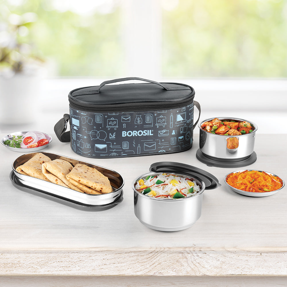 Borosil Carryfresh Lunchbox, Set of 3, (475ml x 1) + (280ml x 2)