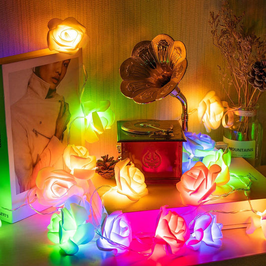 Rainbow Rose 16 LED Fairy Lights – Romantic Decorative String Lights