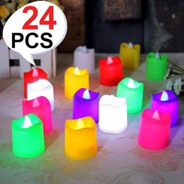 Set of 24 Multicolor Flameless LED Candles – Safe, Battery-Powered Tealights for Home, Festivals & Decorations