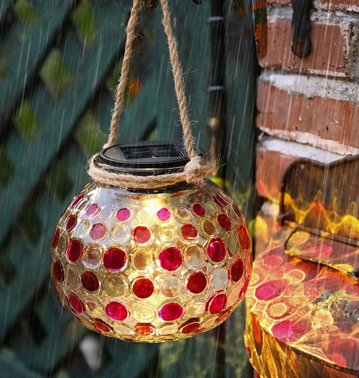 2 Pcs Set Color Changing Solar Hanging Lamps – Crystal Glass Ball Lights