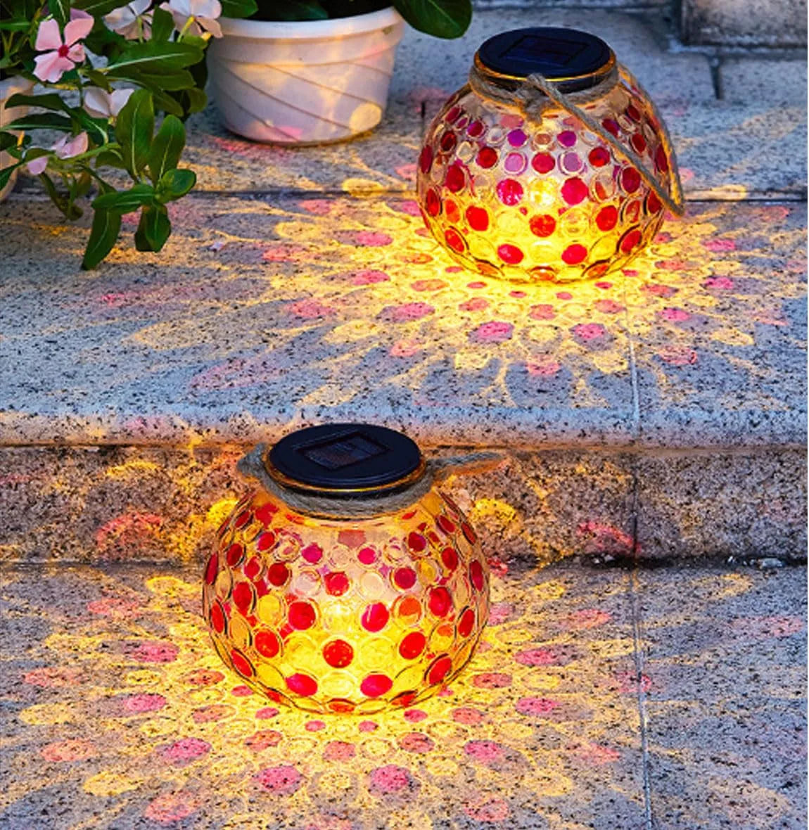 2 Pcs Set Color Changing Solar Hanging Lamps – Crystal Glass Ball Lights