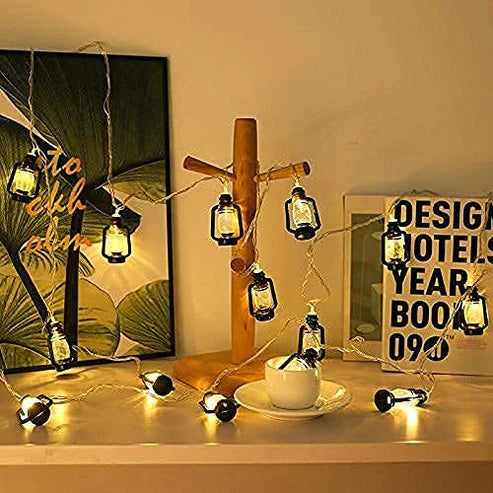 6 LED Black Lantern String Lights for Outdoor & Holiday Decorations