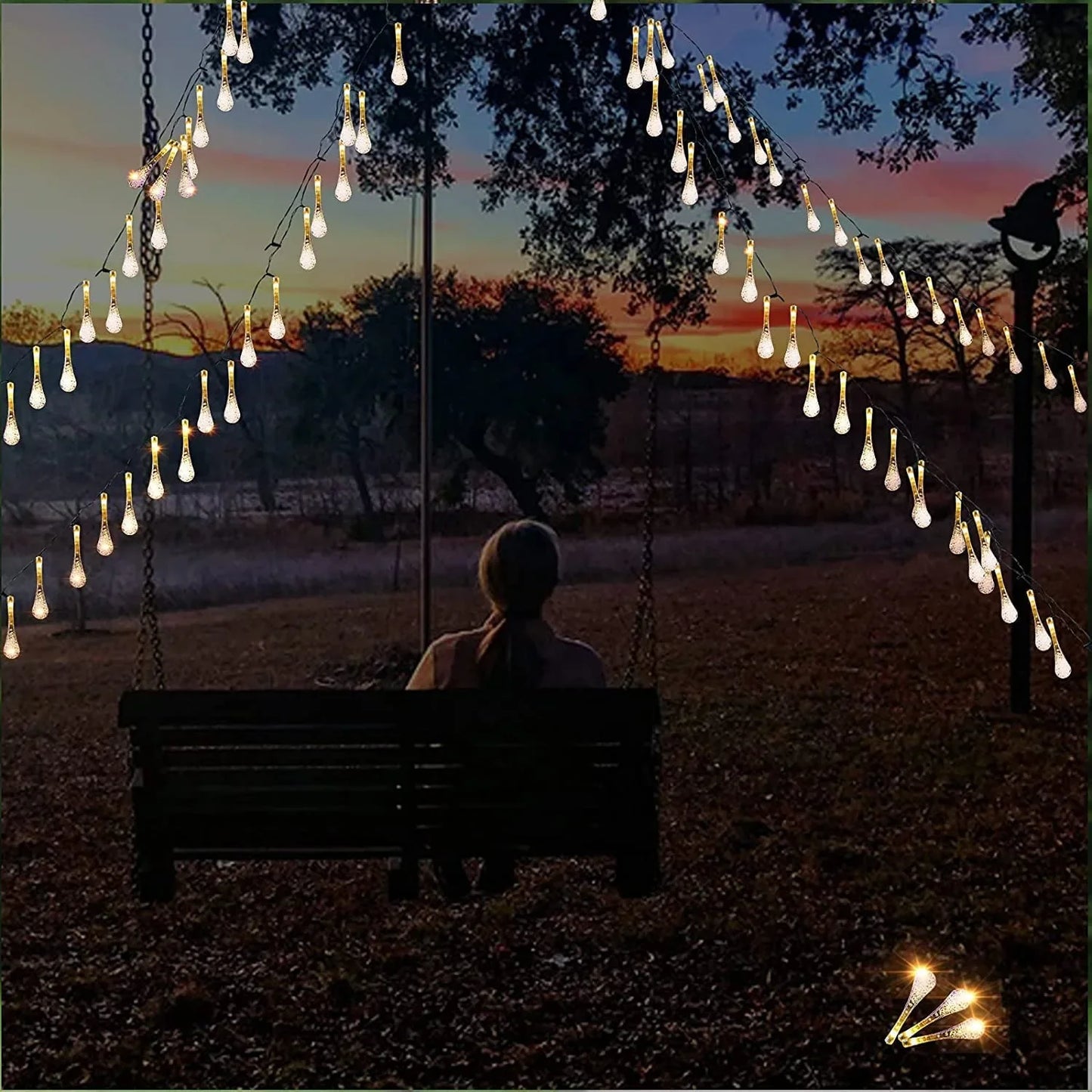 Fairy Water Drop String Lights - 16 LED Waterproof Crystal Lights for Outdoor Decoration