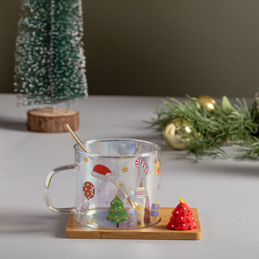Glass Mug with Wooden plate
