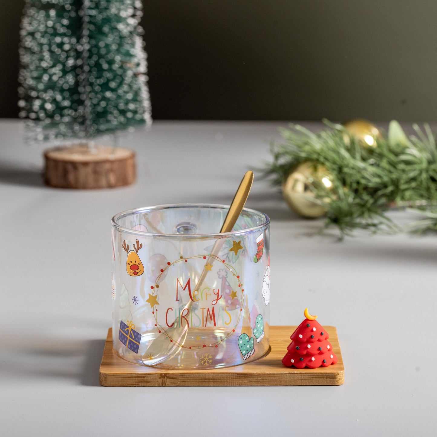 Glass Mug with Wooden plate
