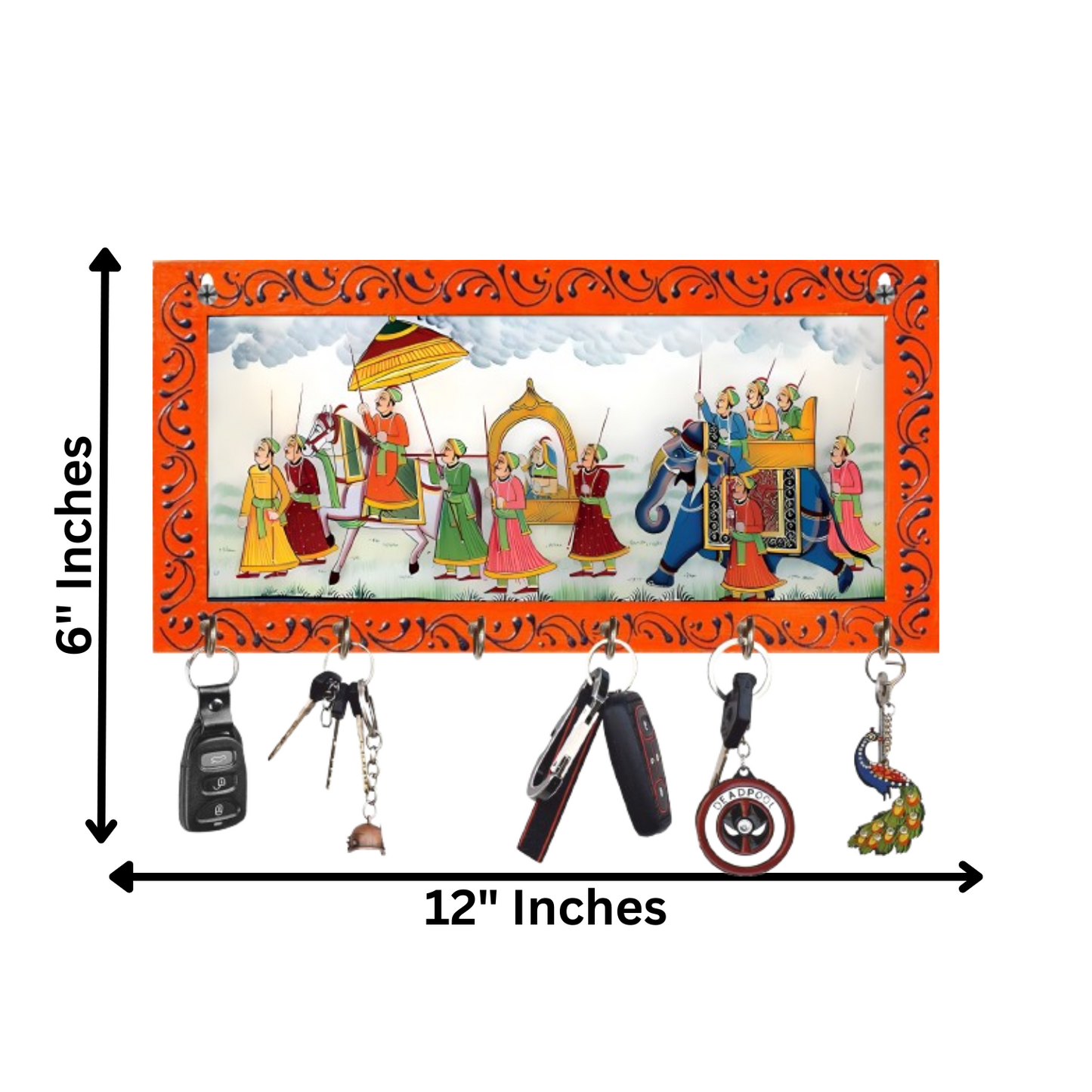 JaipurCrafts Antique HD UV Print Rajasthani Wooden Key Hanger for Home/Office Decor-Wall Decorative Key Holder,Home Decor Item (12x6 Inches)
