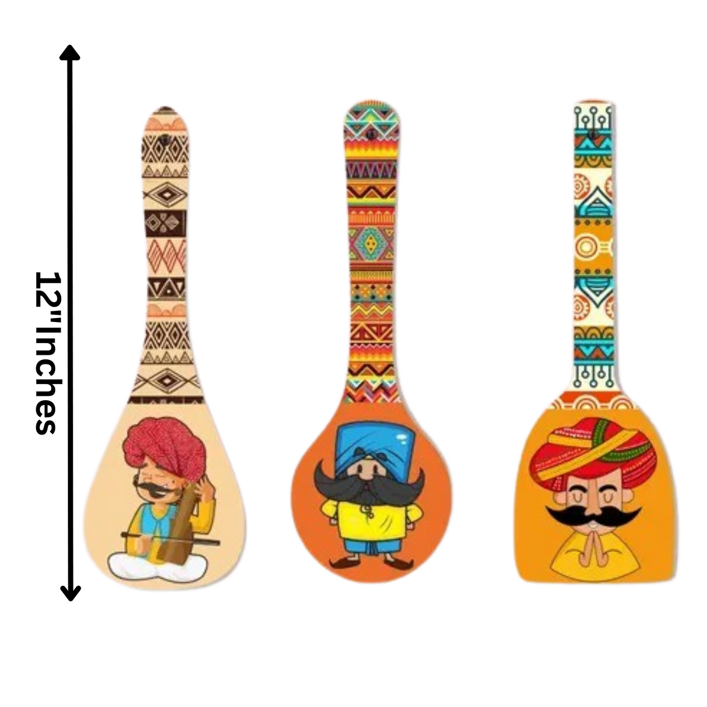 Webelkart Wooden Rajasthani Culture Wall Hanger Spoons for Home Decoration |Kitchen Wall Decor |Living Room | Gift | Modern Decoration Items |Wall Decor Hanging Items-(Set of 3 12" Inches)