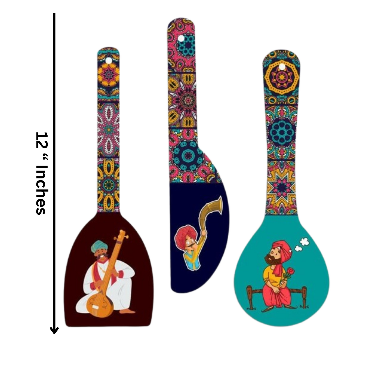 Webelkart Antique Rajasthani Culture Wall Hanger Spoons for Home Decoration | Living Room | Gift | Modern Decoration Items | Kitchen Wall Decor | Home Decor Hanging Items- (Set of 3 12" Inches)