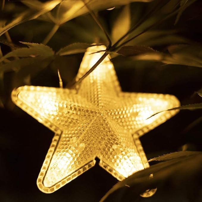 16-Star LED Curtain String Lights – Warm White Hanging Star Fairy Lights for Bedroom, Living Room, Window, or Holiday Decor – USB Powered with 8 Modes