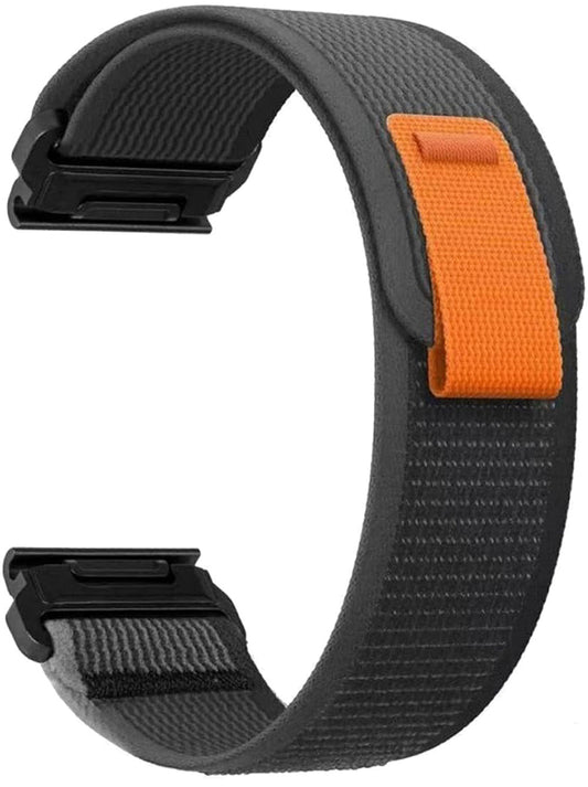 Zitel Band for Garmin Fenix 8 47mm, 7/7 Pro, 6/6 Pro, 5/5 Plus, Epix Pro/Gen 2 47mm, Forerunner 965/955/945/935, Nylon 22mm Sports Strap - Black / Grey