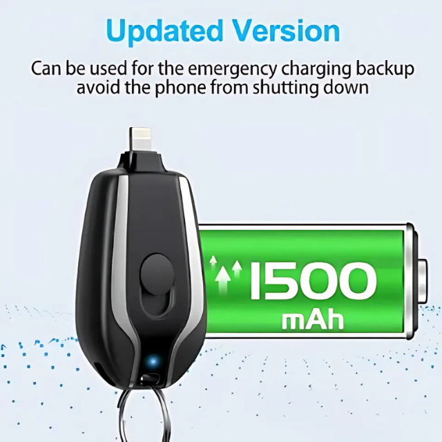 Klyp: 1500mAh Keychain Power Bank – Compact Emergency Charger with Built-In Connector for iPhone & Type-C Devices, Pocket-Friendly & Rechargeable