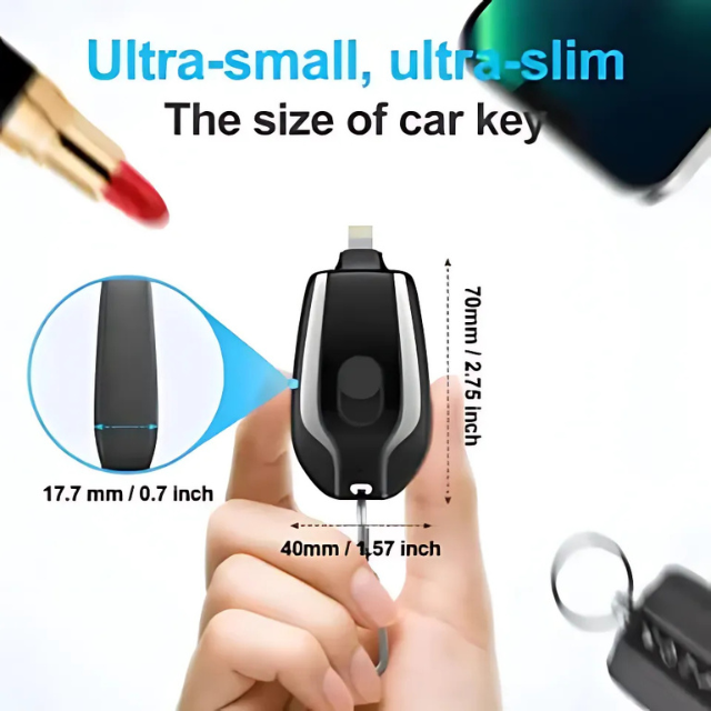 Klyp: 1500mAh Keychain Power Bank – Compact Emergency Charger with Built-In Connector for iPhone & Type-C Devices, Pocket-Friendly & Rechargeable