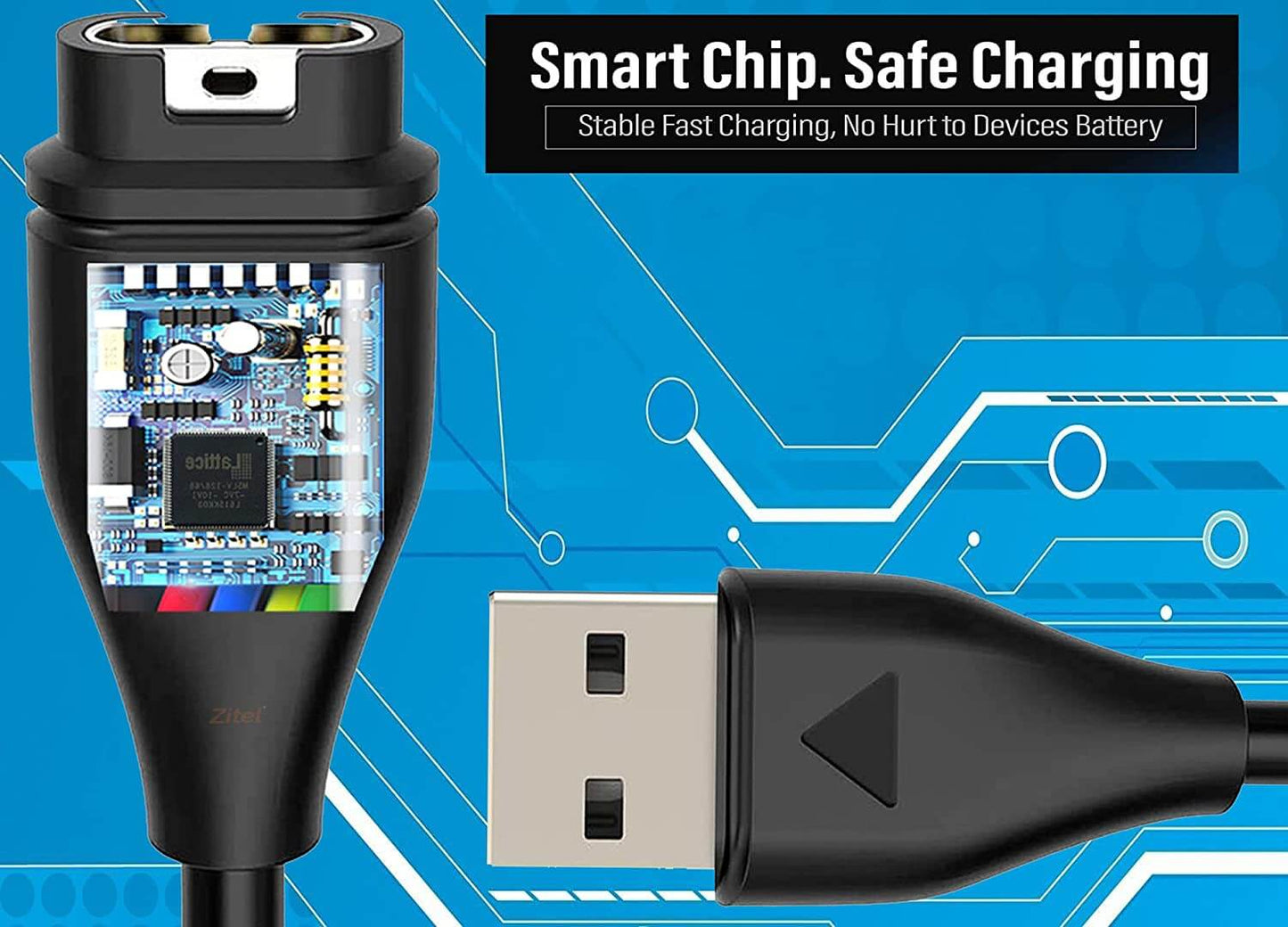 Zitel Charger for Garmin Forerunner 945, 955, 935, 745, 255, 245, 165, 55, 45, 45S Charging USB Cable With Dust Plug