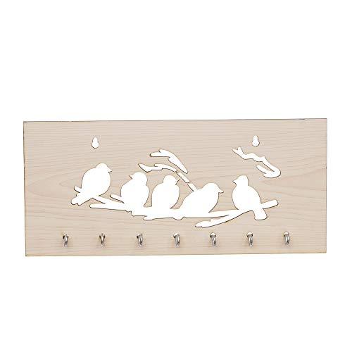JaipurCrafts 5-Birds Wooden Key Holder (29 cm x 13.5 cm x 0.4 cm, Beige)- 7 Hooks