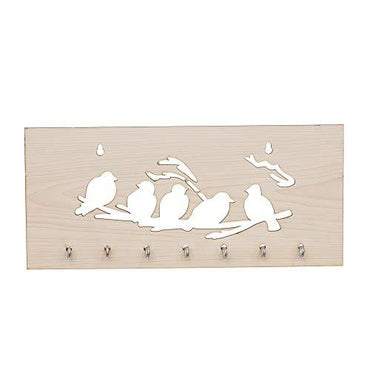 JaipurCrafts 5-Birds Wooden Key Holder (29 cm x 13.5 cm x 0.4 cm, Beige)- 7 Hooks