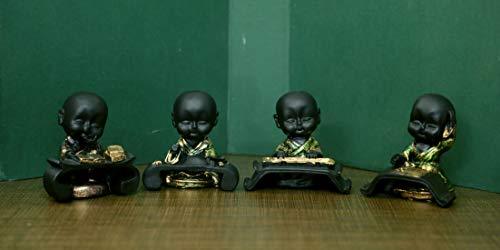 JaipurCrafts Set of 4 Cute Musical Group Child Monk Showpiece - 7.62 cm (Polyresin, Black, Gold)- for Home Decor| Office Decor| Valentines Day Gifts | Diwali Decor| Vaastu Decor| Fengshui