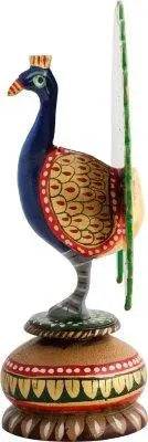 JaipurCrafts Dancing Peacock Painted Showpiece - 10.2 cm (Wood, Multicolor)