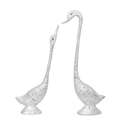 JaipurCrafts Pair of Kissing Duck Showpiece| White Metal Silver Plated Pair of Swan Statue Showpiece| Handicraft Animal Figure Antique Gift Items-Big Size (Silver- 19 in)