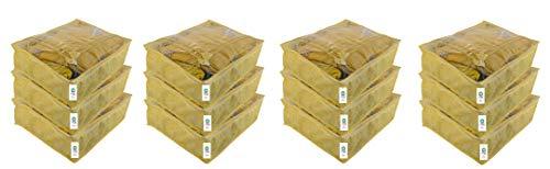 JaipurCrafts 12 Pieces Flowers Print Non Woven Saree Cover Set, Gold (45 x 35 x 23 cm)