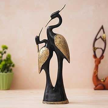 JaipurCrafts  Premium Swan Pair of Kissing Duck Showpieces for Home and Office Decor- Antique Showpieces (14 Inches, Black and Gold)