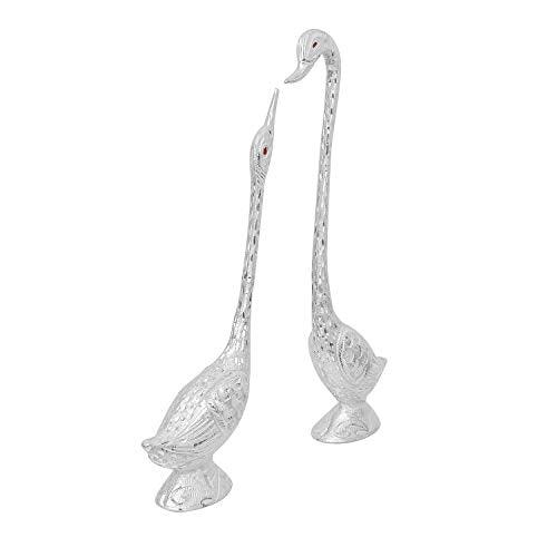 JaipurCrafts Pair of Kissing Duck Showpiece| White Metal Silver Plated Pair of Swan Statue Showpiece| Handicraft Animal Figure Antique Gift Items-Big Size (Silver- 19 in)