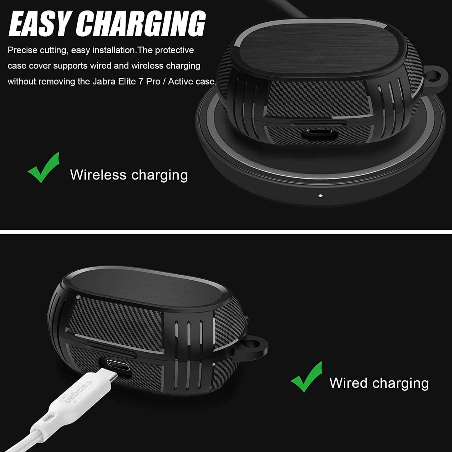 Zitel Case for Jabra Elite 7 Pro Earbuds / Elite 7 Active Case - Black