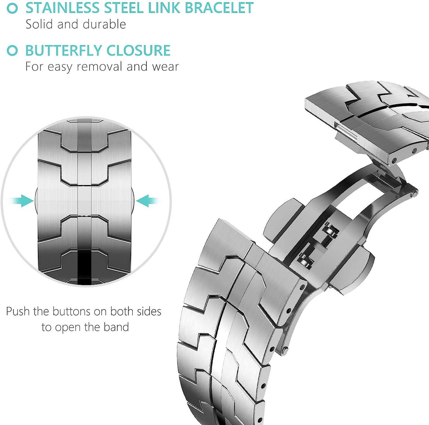 Zitel Metal Bands for Apple Watch Straps Ultra 2 / Ultra 49mm 46mm 45mm 44mm, Series 10 9 8 7 6 5 4 3 2 1 SE - Silver