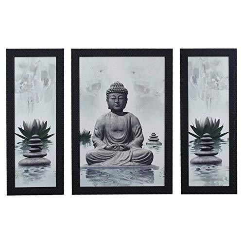JaipurCrafts Flower Set of 3 Large Framed UV Digital Reprint Painting (Wood, Synthetic, 36 cm x 61 cm)