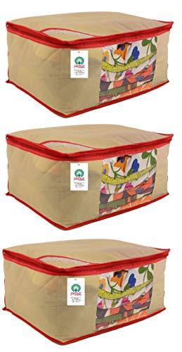 JaipurCrafts 3 Pieces Non Woven Saree Cover Set, Beige (40 x 30 x 20 cm)