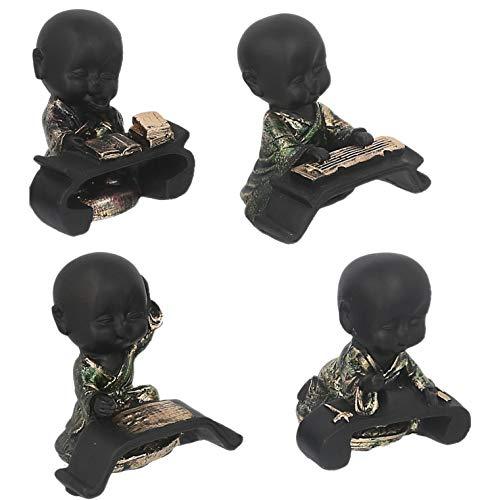 JaipurCrafts Set of 4 Cute Musical Group Child Monk Showpiece - 7.62 cm (Polyresin, Black, Gold)- for Home Decor| Office Decor| Valentines Day Gifts | Diwali Decor| Vaastu Decor| Fengshui