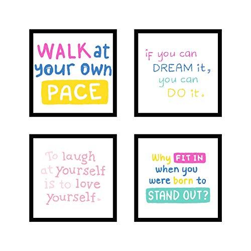 Webelkart Premium Motivational/Inspirational Quote Synthetic Photo Frame for Wall, Office, Study Room Decoration Poster Framed with Plexi Glass, Size - 10 x 10 Inch, Multicolour | Set of 4