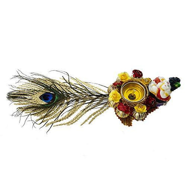 Webelkart Premium Lord Krishna Idol on Decorative Handcrafted Tealight Holder for Home Decorative Showpiece - 10.50 x 4 x 3 inch (Poly-Resin, Multi Color)