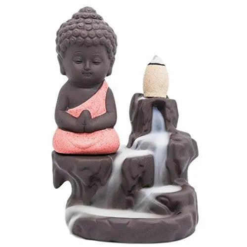 JaipurCrafts WebelKart Buddha Smoke Fountain |Buddha Incense Burner | Meditating Monk Buddha Smoke Backflow Cone Incense Holder Decorative Showpiece |Buddha Idol | Buddha Fountain |Buddha Statue (Orange) With Free 10 Back flow Incense Cones