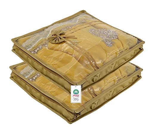 JaipurCrafts 2 Pcs Satin Fabric Saree Cover, 3 Sarees, Gift Set, Gold