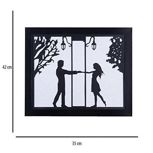 JaipurCrafts Beautiful Loving Couple Design Wall Art On Laser Cut Wooden Laminates Valentine's Day Gift - Couple in Love (42 cm x 35 cm)