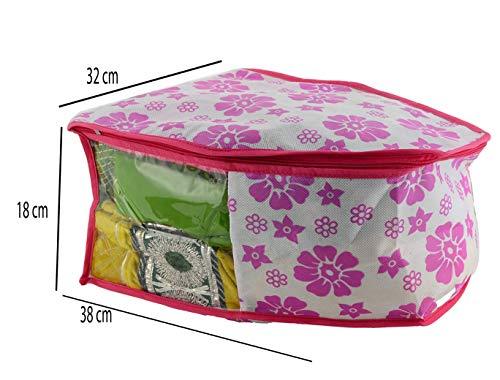 JaipurCrafts 3 Piece Non Woven Flower Print Blouse Cover Set, Pink (39 cm x 27 cm x 20 cm)