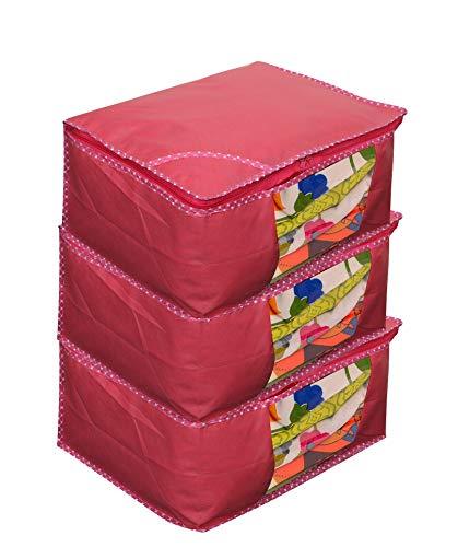 JaipurCrafts 3 Pieces Non Woven Saree Cover Set, Pink (45 x 35 x 22 cm)