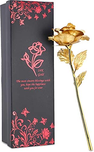 Webelkart Premium Plastic Valentine Gift for Girls Boys Girlfriend Boyfriend Husband Wife Love Couple Decorative 24K Gold Plated Artificial Rose Flower with Box (Gold, 10 Inches), Artificial Gold Rose
