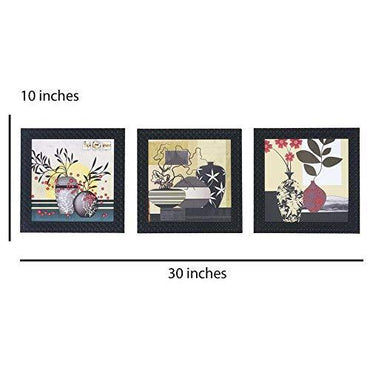 JaipurCrafts Flower Vas Set of 3 Framed UV Digital Reprint Painting (Wood, Synthetic, 26 cm x 76 cm)