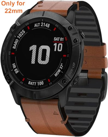 Zitel Band for Garmin Fenix 8 47mm, 7/7 Pro, 6/6 Pro, 5/5 Plus, Epix Pro/Gen 2 47mm, Forerunner 965/955/945/935, Leather With Silicone Strap 22mm - Brown