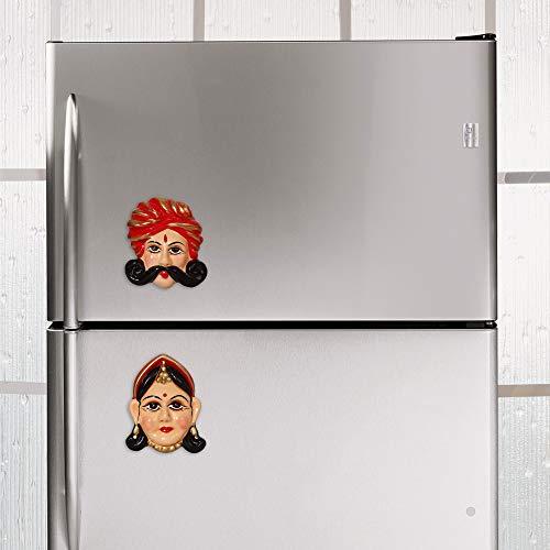 JaipurCrafts Premium Handmade Royal Rajasthani Desi Couple Designer Fridge Magnet- 3 Inch (Multi Color) Pack of 2