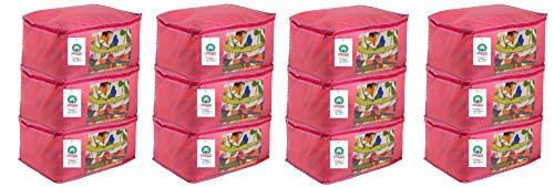 JaipurCrafts 12 Pieces Non Woven Saree Cover Set, Pink (40 x 30 x 20 cm)
