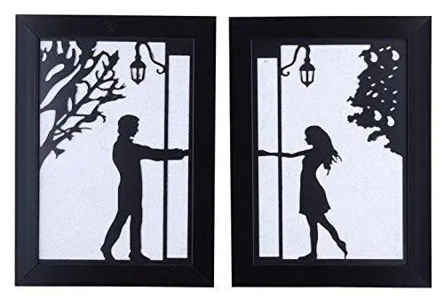JaipurCrafts Beautiful Loving Couple Designer Wall Art On Laser Cut Wooden Laminates Valentine's Day Gift - Couple in Love ( 33 Cm x 24 Cm) Set Of 2