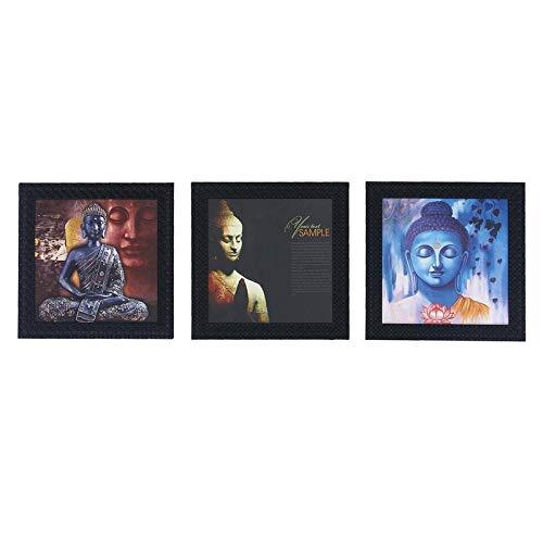 JaipurCrafts Gautam Buddha Set of 3 Framed UV Digital Reprint Painting (Wood, Synthetic, 26 cm x 76 cm)
