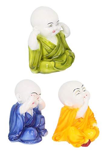 JaipurCrafts Set of 3 Cute Child Monk Showpiece - 10.16 cm (Polyresin, Multi)- for Home Decor| Office Decor| Valentines Day Gifts | Diwali Decor| Vaastu Decor| Fengshui