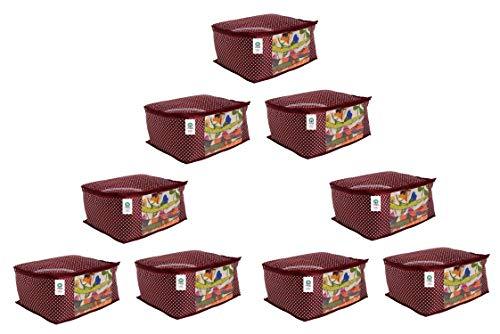 JaipurCrafts 9 Pieces Quilted Polka Dots Cotton Saree Cover Set, Maroon (40 x 30 x 20 cm)