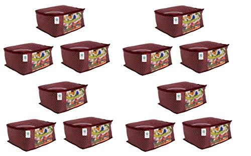 JaipurCrafts 12 Pieces Quilted Polka Dots Cotton Saree Cover Set, Maroon (40 x 30 x 20 cm)